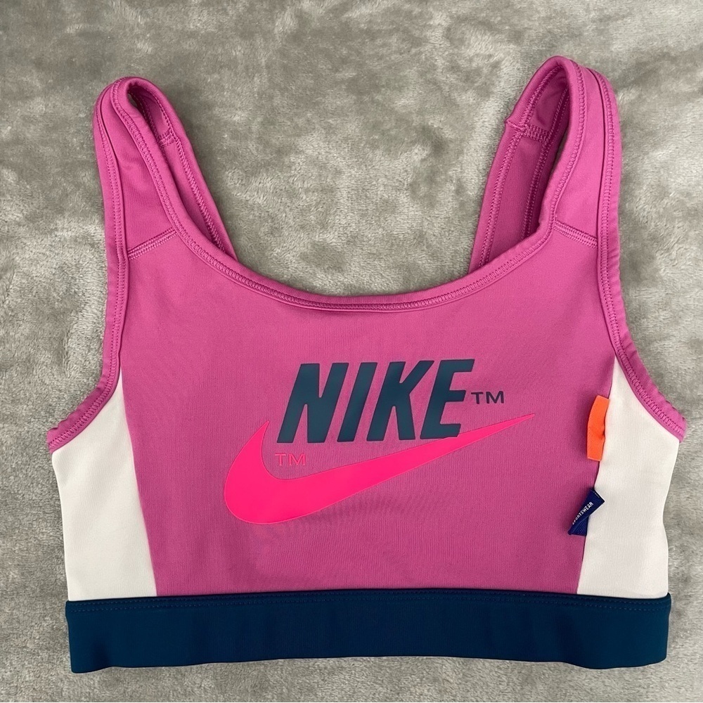 Nike Womens Pink Swoosh Logo Scoop Back Sports Bra Athletic Size Small